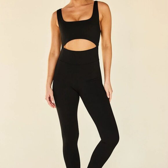 Strut-This Pants - Strut This Miller Jumpsuit Black Square Neck Cutout Ankle Length Fitted Size XS